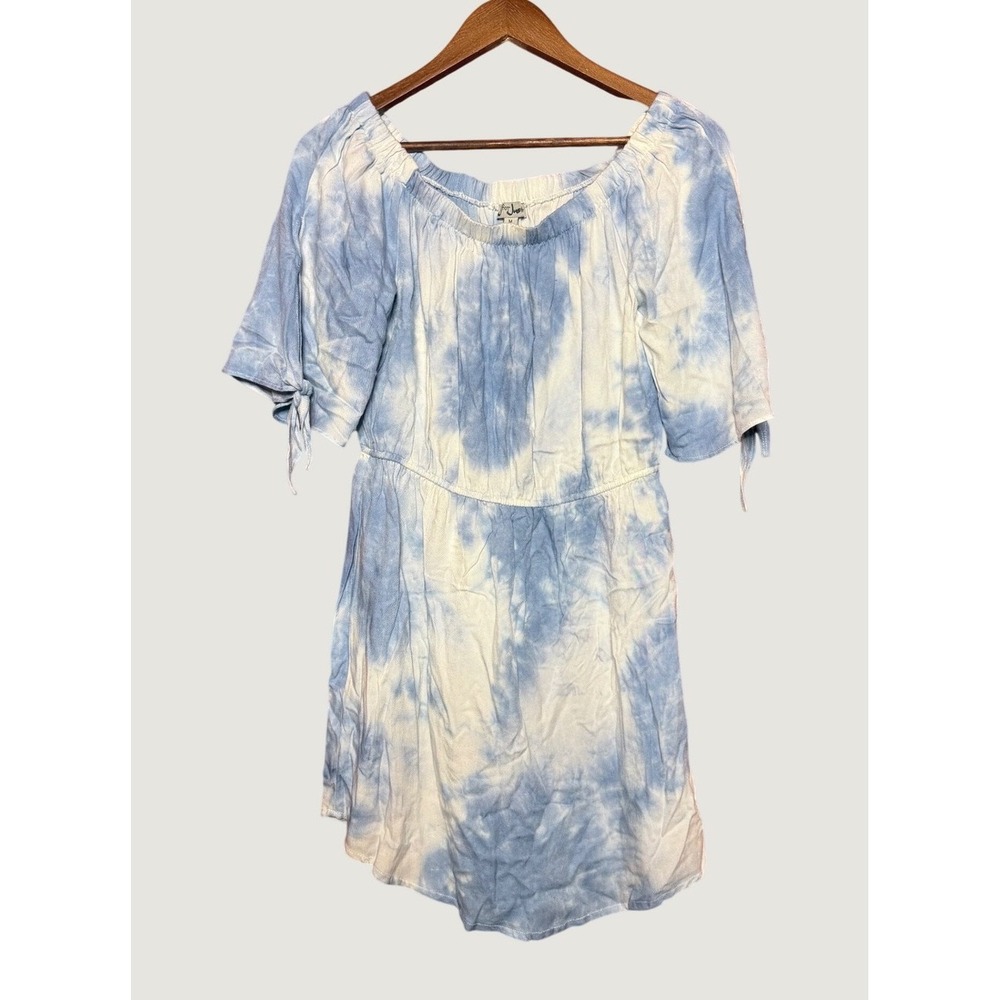 J for Justify Tie Dye Dress Women Medium Blue Excellent Off Shoulder Boho Mini
